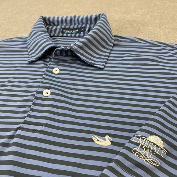Southern Marsh Other - Southern Marsh Polo Shirt Mens Size XXL Blue Striped Emerald Bay Golf Club Logo